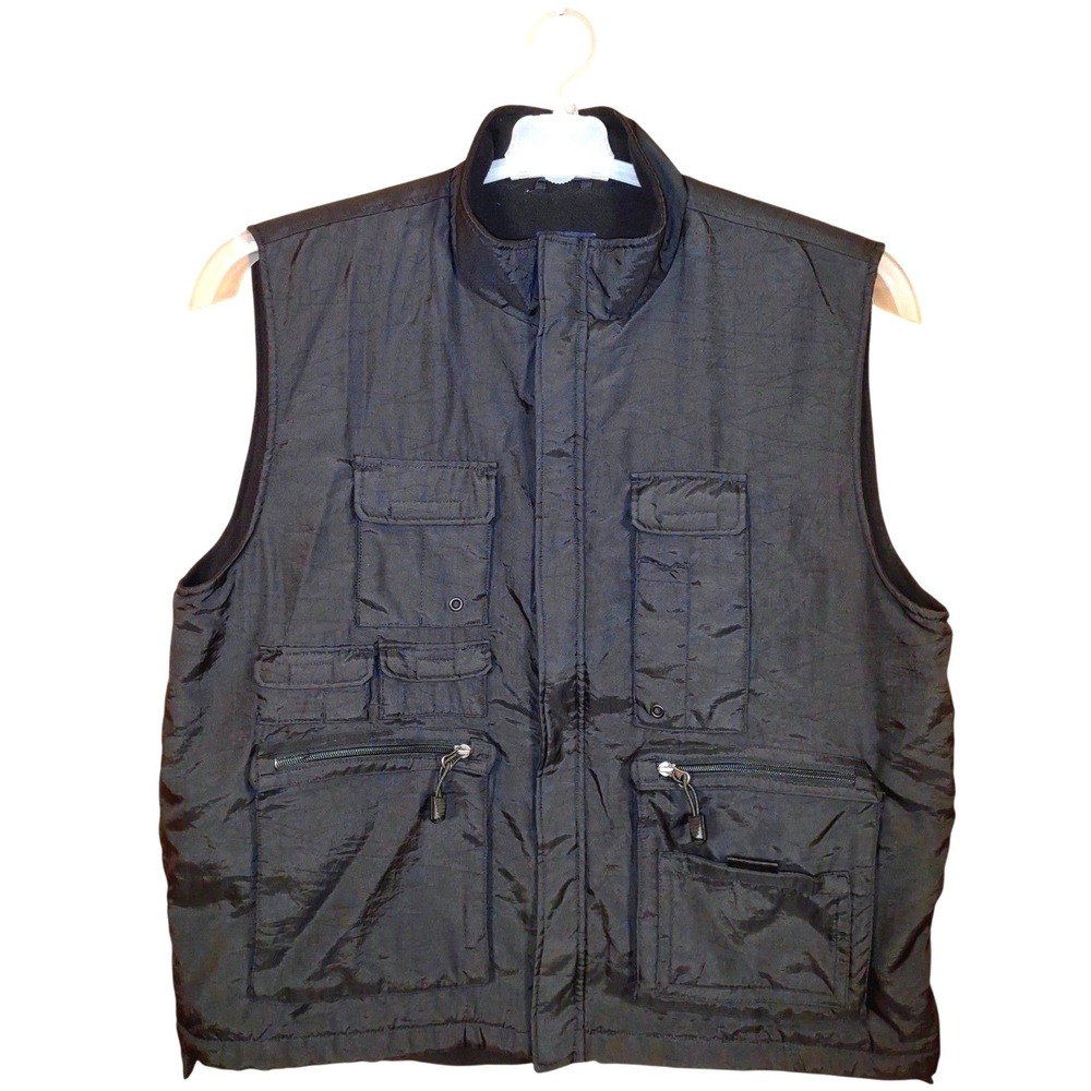 90s‎ Vintage Gap Vest Mens XL Black Utility Multi Pocket Fleece Lined Gorpcore